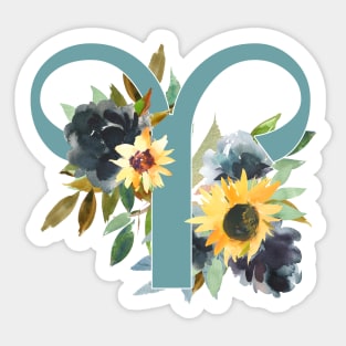 Aries Horoscope Zodiac Blue Sunflower Design Sticker